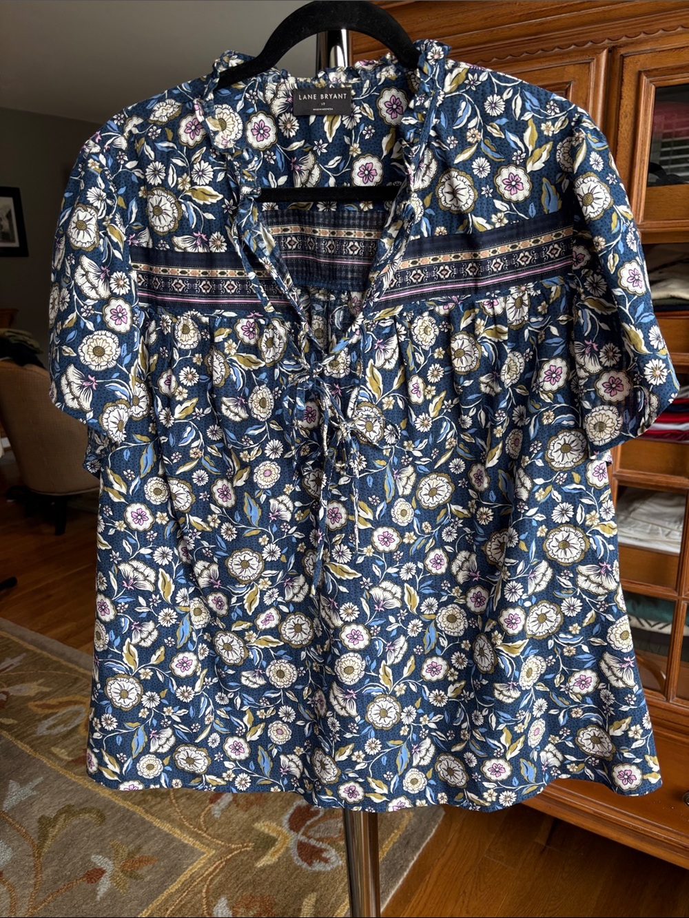Lane Bryant Navy Floral Tie-Front Blouse